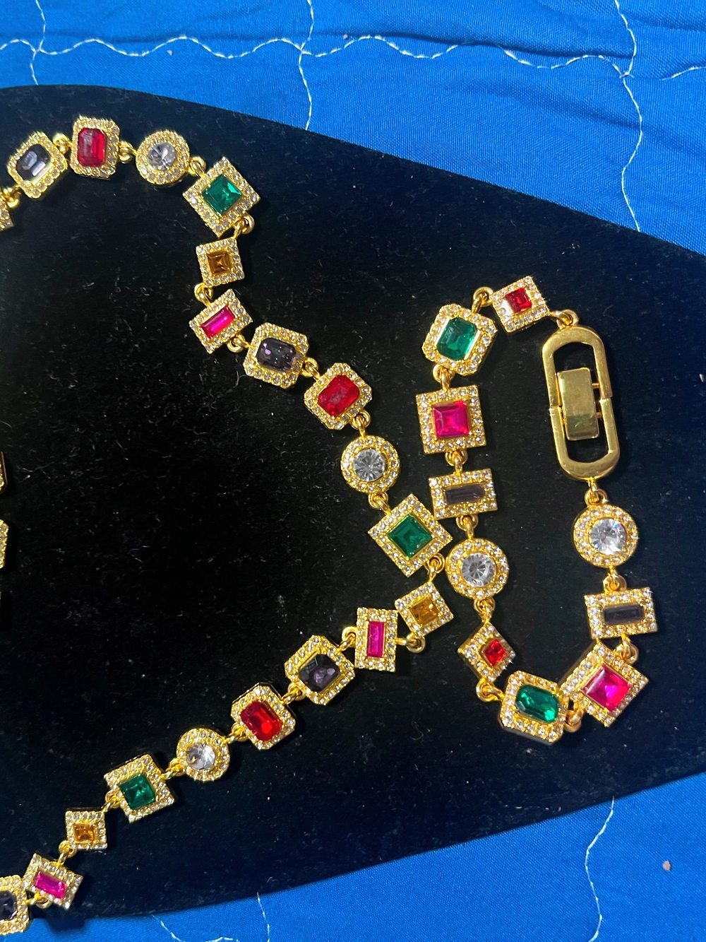 Gold-Tone Multicolor Crystal Tennis Necklace and bracelet- Women Jewelry